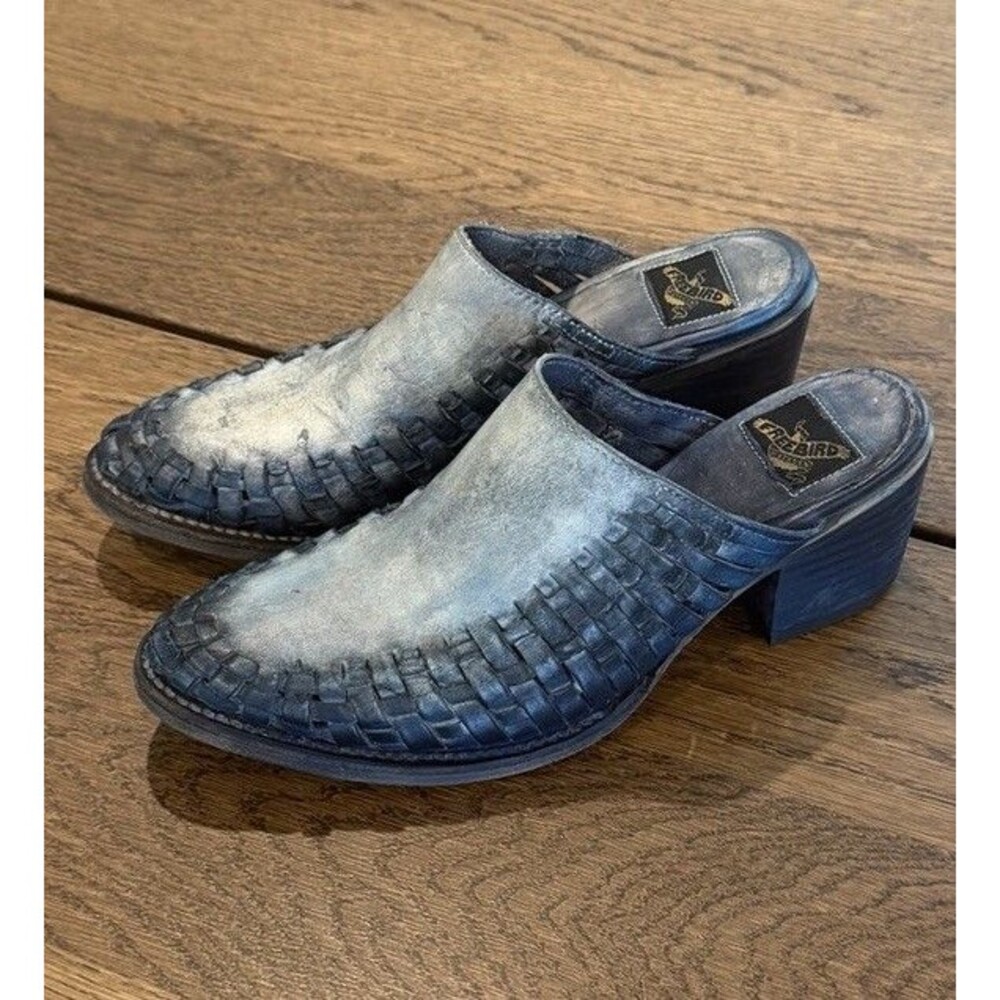 Freebird By Steven Sofia Leather Woven Mules Women’s 7 Distressed Slate Blue